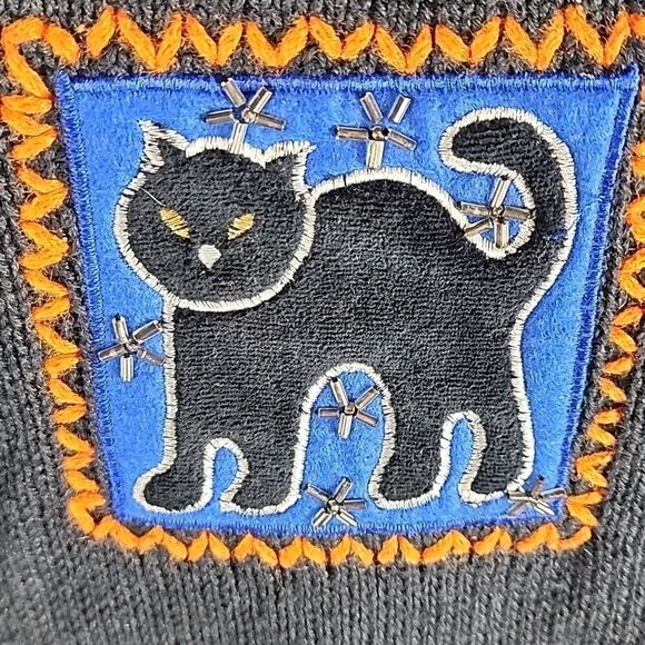 Vintage Halloween Boo Size L Knit Embroidered Cardigan Sweater - Picture 15 of 16